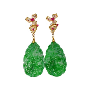 A Pair Exquisite 925 Silver Inlay Green Jadeite Earring