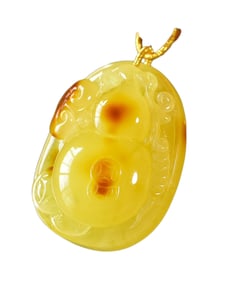 Beautiful Beeswax Carved Gourd Pendant w Hand Woven Beads Necklace