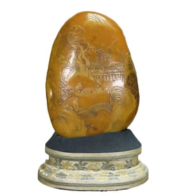 Superb Vintage Chinese Tianhuang Stone Low Relief Visit Friend In Remote Mountains Seal Statue