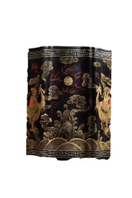 Chinese Gilt Gold Wooden-cored Lacquerware Fortune Dragon Design Brush Pot