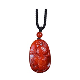Superb Chinese Nanhong Agate Carved Tiger Pendant