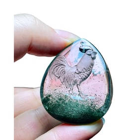 Beautiful Green Crystal Carved Rooster Pendant