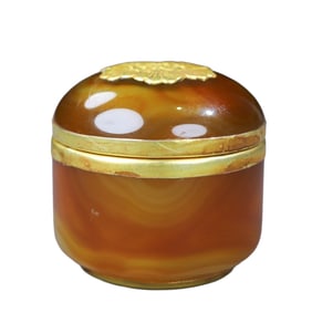 Chinese Inlaying Gold Edge Agate Box