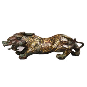 Vintage Chinese Gilt Gold Bronze Divine Beast Statue