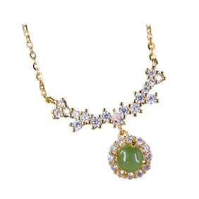 Beautiful Chinese 925 Silver Inlay Green Hetian Jade Pendant