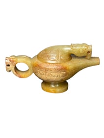 Superb Vintage Chinese Hetian Jade Carved Fortune Dragon Pot