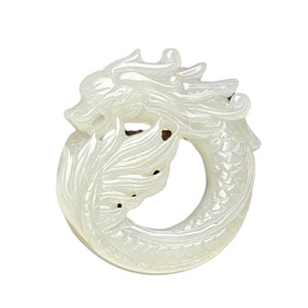 Chinese Hetian Jade Carved Fortune Dragon Pendant