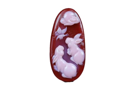 Superb Chinese Nanhong Agate Carved Rabbit Pendant