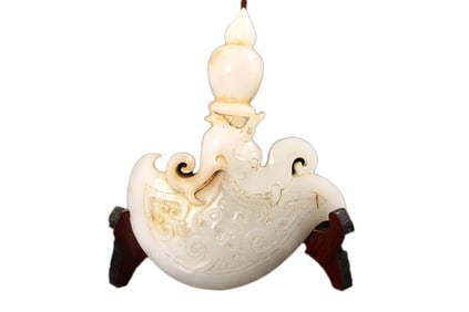 Superb Chinese Hetian Jade Carved Fortune Dragon Axe Statue