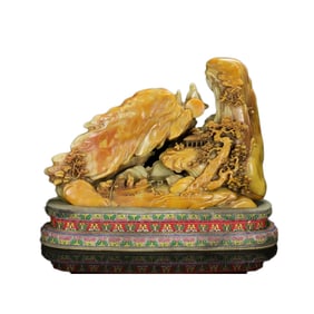 Superb Vintage Chinese Tianhuang Stone Carved Visit Friend In Remote Mountains Statue