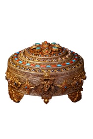 Exquisite Tibetan Silver Wires Enamel Turquoise & DZI Agate & Gems Jewellery Box