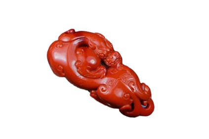Superb Chinese Nanhong Agate Carved Fortune Dragon Pendant