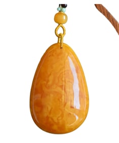 Beautiful Beeswax Carved Lucky Pendant w Hand Woven Beads Necklace