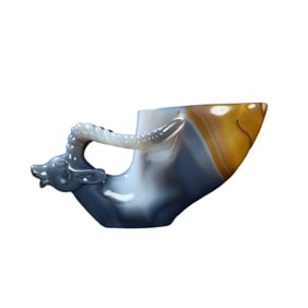 Chinese Agate Carved Fortune Ox Wine Cup Statue