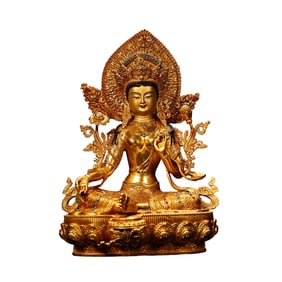 Tibetan Buddhism Gilt Gold Copper Tara Statue