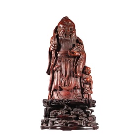 Vintage Chinese Bamboo Carved Longevity Taoism Deity Statue