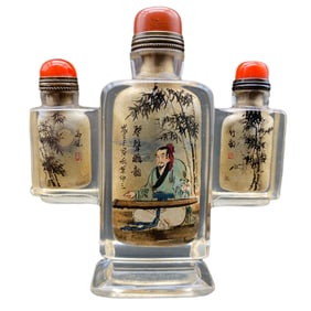 Chinese Peking Glass Inside Painting Figure Design Conjoined Snuff Bottle
