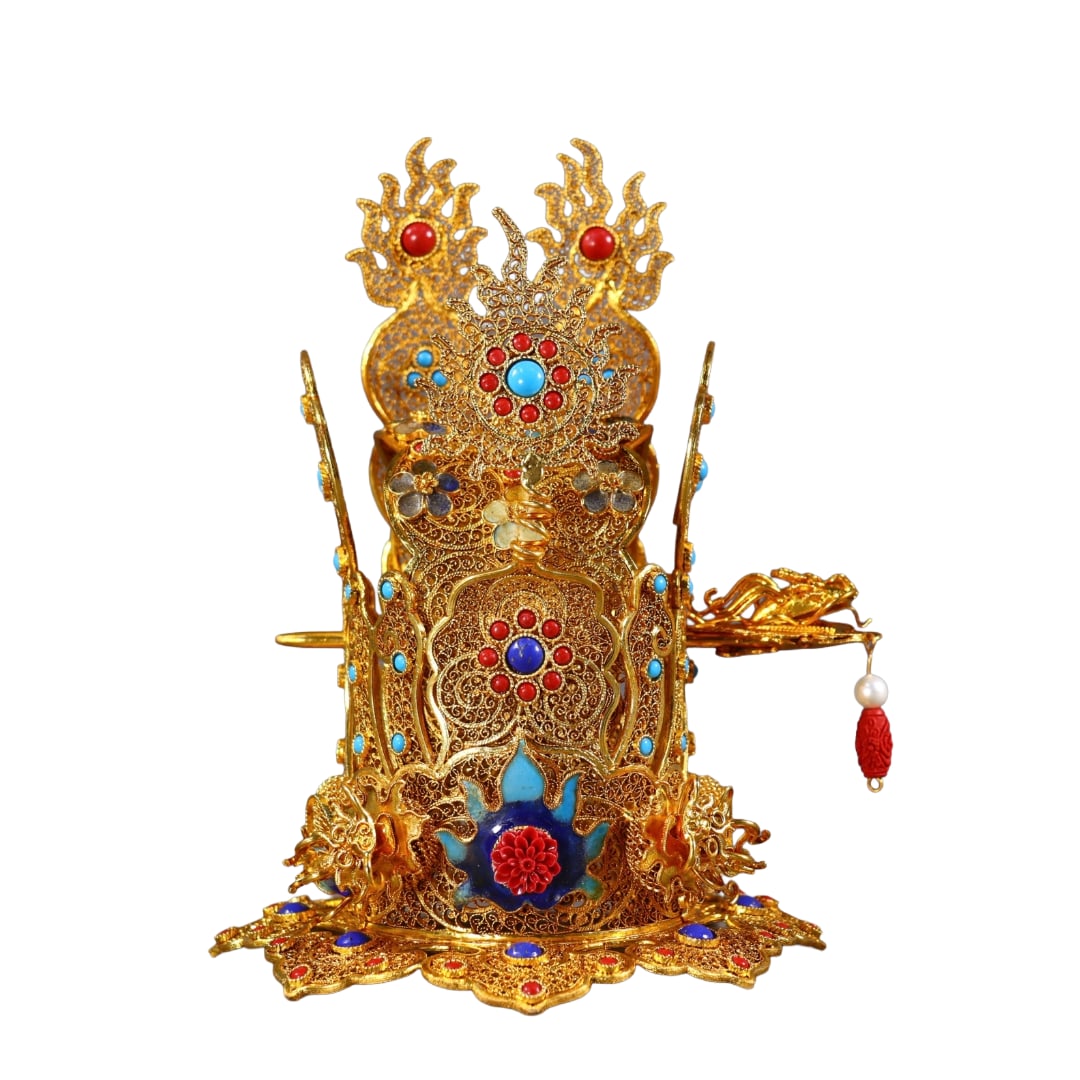 Exquisite Chinese Gold Wires Enamel Inlay Gem Hat Crown (1 of 10)
