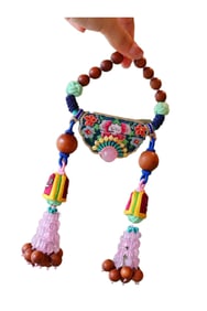 Hand Woven Sandalwood & Pink Crystal & Beeswax Beads Pendant