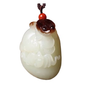 Chinese Hetian Jade Carved Fortune Bat Pendant w Certificate