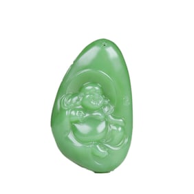 Superb Chinese Green Hetian Jade Carved Laughing Buddha Pendant