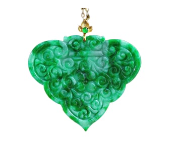 Exquisite Green Jadeite Carved Ruyi Pendant