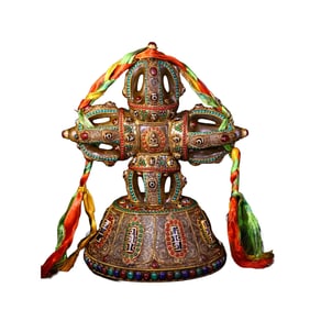 Tibetan Buddhism Gold Wire Inlay Crystal & DZI Agate & Turquoise & Lapis Lazuli Dharma-vessel