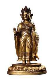 Vintage Chinese Gilt Gold Copper Siddhartha Buddha Statue