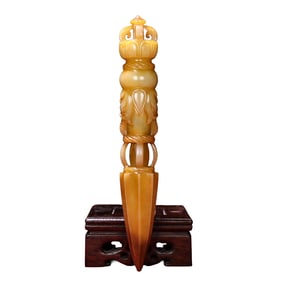 Superb Vintage Chinese Hetian Jade Carved Pestle Xiangmo Statue