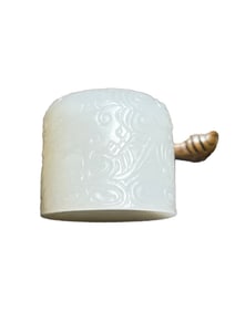 Chinese Hetian Jade Carved Fortune Dragon Thumb Ring