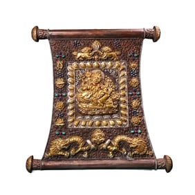 Tibetan Buddhism Gilt Gold Copper Four Arm Kwan-yin Tangka