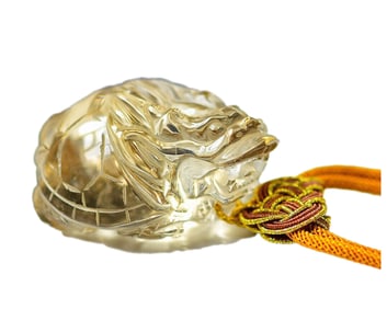Exquisite Yellow Crystal Carved Dragon Turtle Pendant