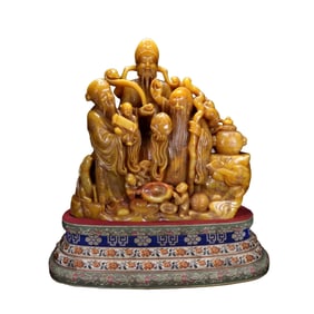 Superb Vintage Chinese Tianhuang Stone Carved Taoism Deity Fukurokuju Statue