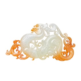 Openwork Chinese Hetian Jade Carved Dragon Phoenix Pendant
