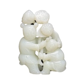 Superb Chinese Hetian Jade Carved Kids Statue