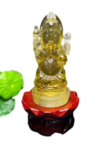 Exquisite Yellow Crystal Carved Ganesha Buddha Statue