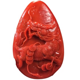 Superb Chinese Nanhong Agate Carved Fortune Kylin Pendant