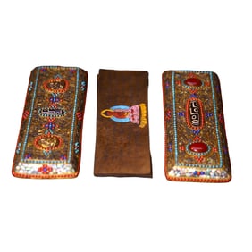 Vintage Buddhism Handwriting Sutra Book w Gold Wires Inlay Turquoise & Gems Cover