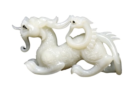 Superb Chinese Hetian Jade Carved Divine Beast Statue