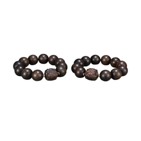 A Pair Hand Woven Chenxiang Wood Beads Bracelet