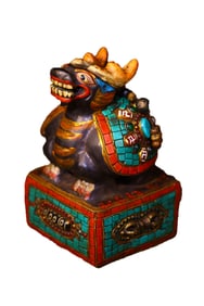 Vintage Meteorite Inlay DZI Agate & Shell Carved Dragon Turtle Seal