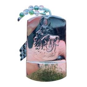 Beautiful Green Crystal Carved Samantabhadra Pendant