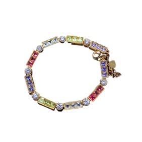 Exquisite 925 Silver Inlay Tourmaline & Tanzanite Beads Bracelet