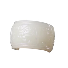 Chinese Hetian Jade Carved Beast Face Thumb Ring w Certificate