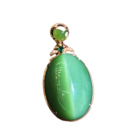 Exquisite Chinese 18K Gold Inlay Green Hetian Jade Lucky Pendant