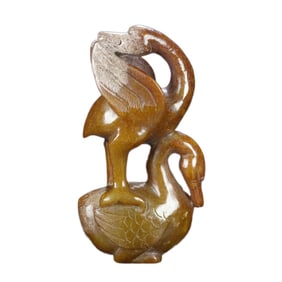 Vintage Chinese Hetian Jade Carved Swan Statue