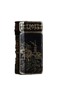Chinese Gilt Gold Wooden-cored Lacquerware Live In Remote Mountains Design Tea Caddy