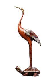 Vintage Chinese Silver Plated Gilt Gold Copper Crane & Turtle Incense Burner