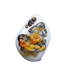 Superb Chinese Hetian Jade Carved Fortune Taoism Deity Pendant