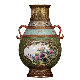Chinese Qing Dynasty Gilt Gold Famille Rose Enamel Flowers Bird Porcelain Vase